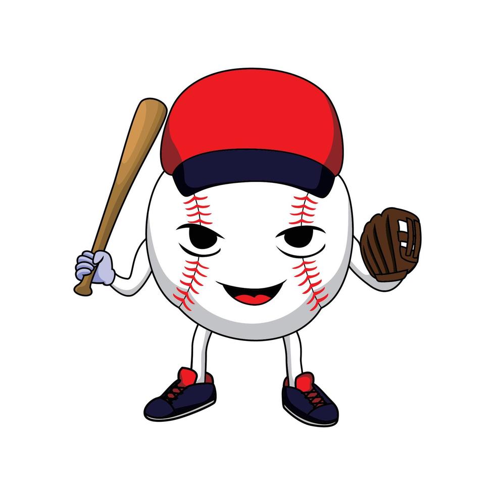 design de personagens de beisebol. mascote bola com bastão e luva. sinal e símbolo do esporte americano. vetor