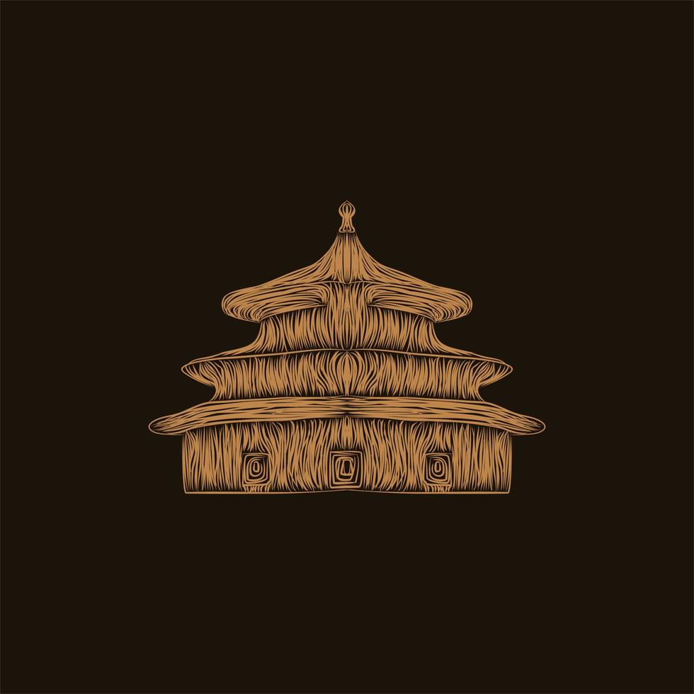 design de ilustração de estilo de arte de construção de pagode vetor