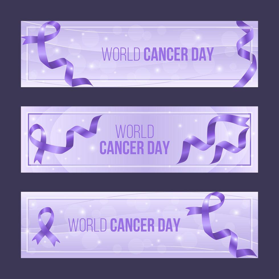 elegante conjunto de banner roxo do dia mundial do câncer vetor