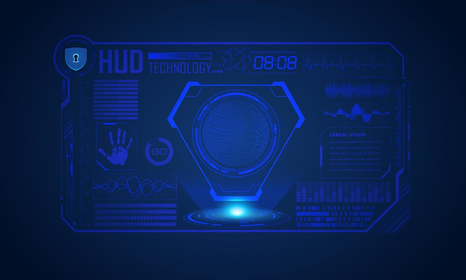 fundo de tela de tecnologia hud moderno azul com mapa-múndi vetor