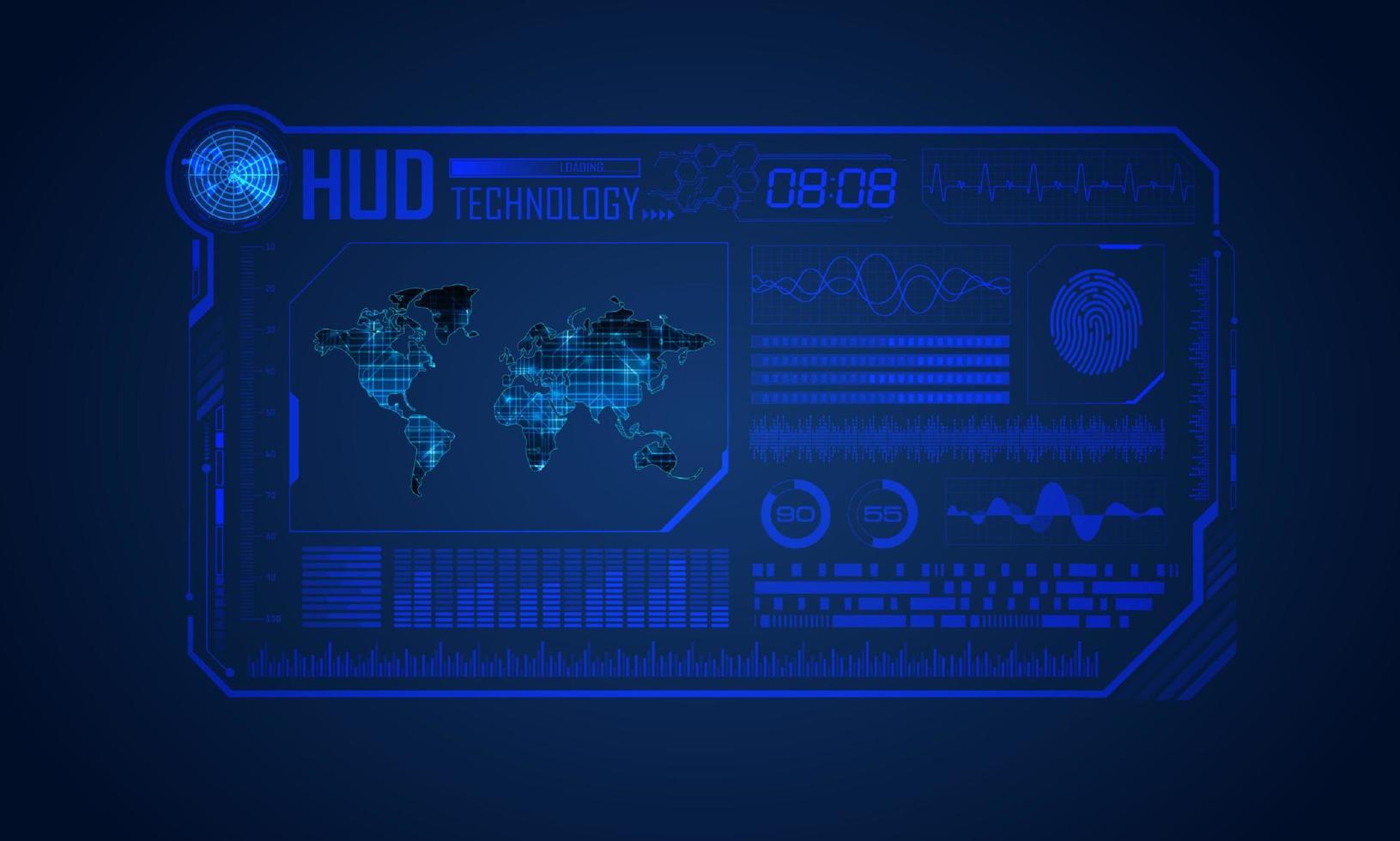 fundo de tela de tecnologia hud moderno azul com mapa-múndi vetor