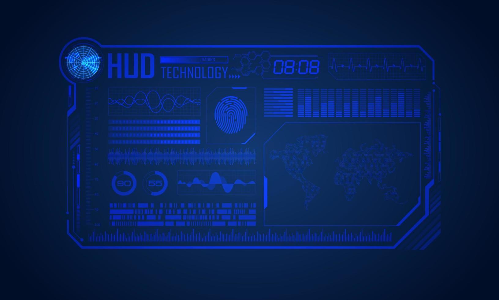 fundo de tela de tecnologia hud moderno azul com mapa-múndi vetor