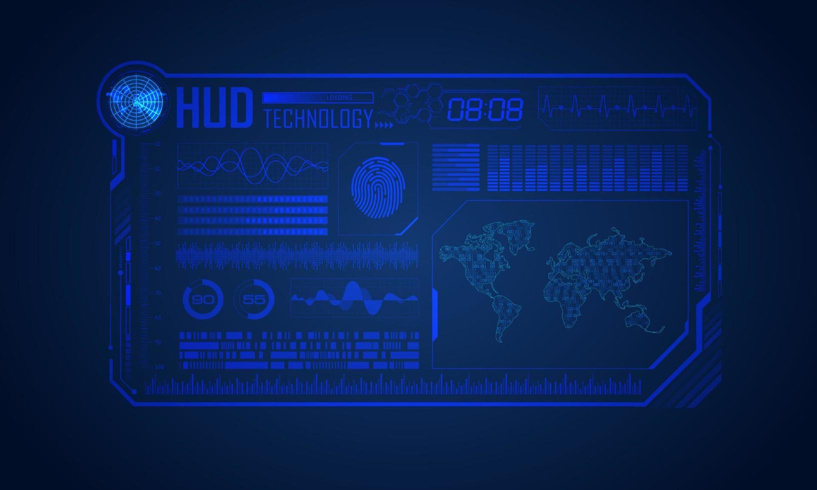 fundo de tela de tecnologia hud moderno azul com mapa-múndi vetor