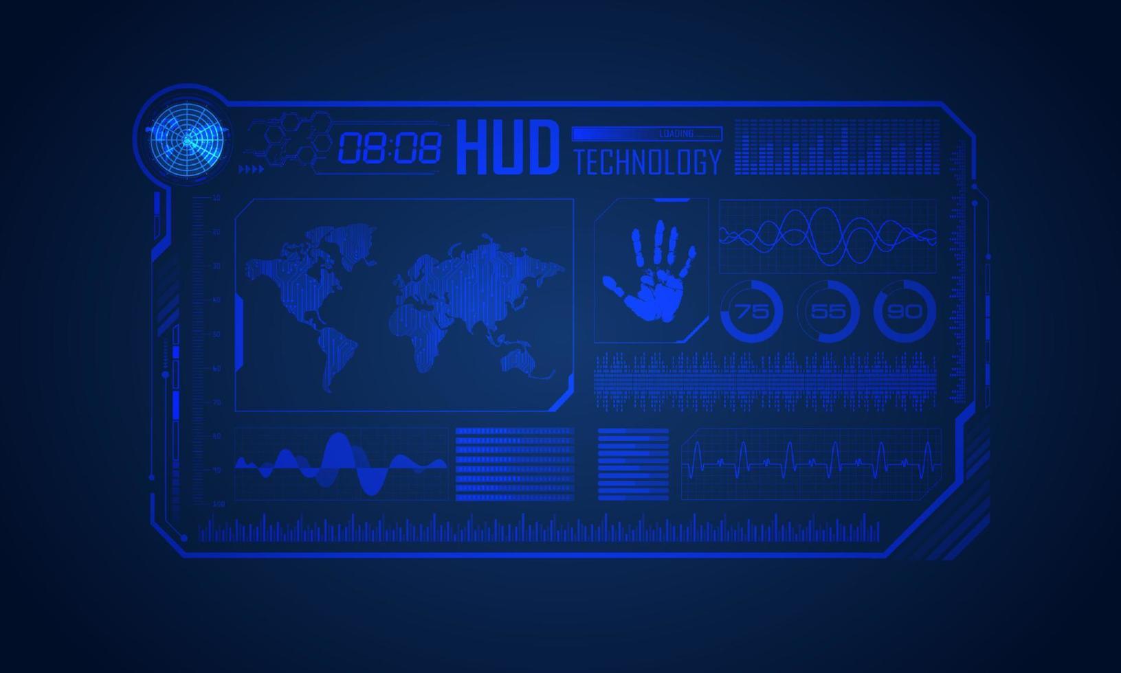 fundo de tela de tecnologia hud moderno azul com mapa-múndi vetor