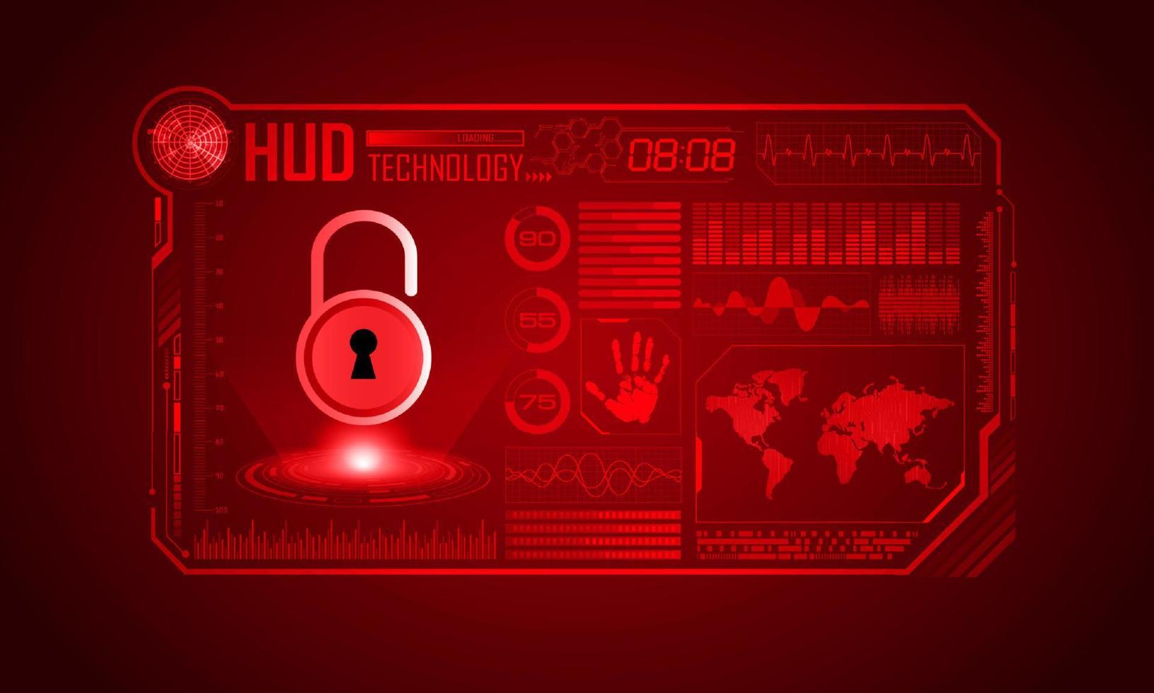 fundo de tela de tecnologia hud moderna com cadeado vetor