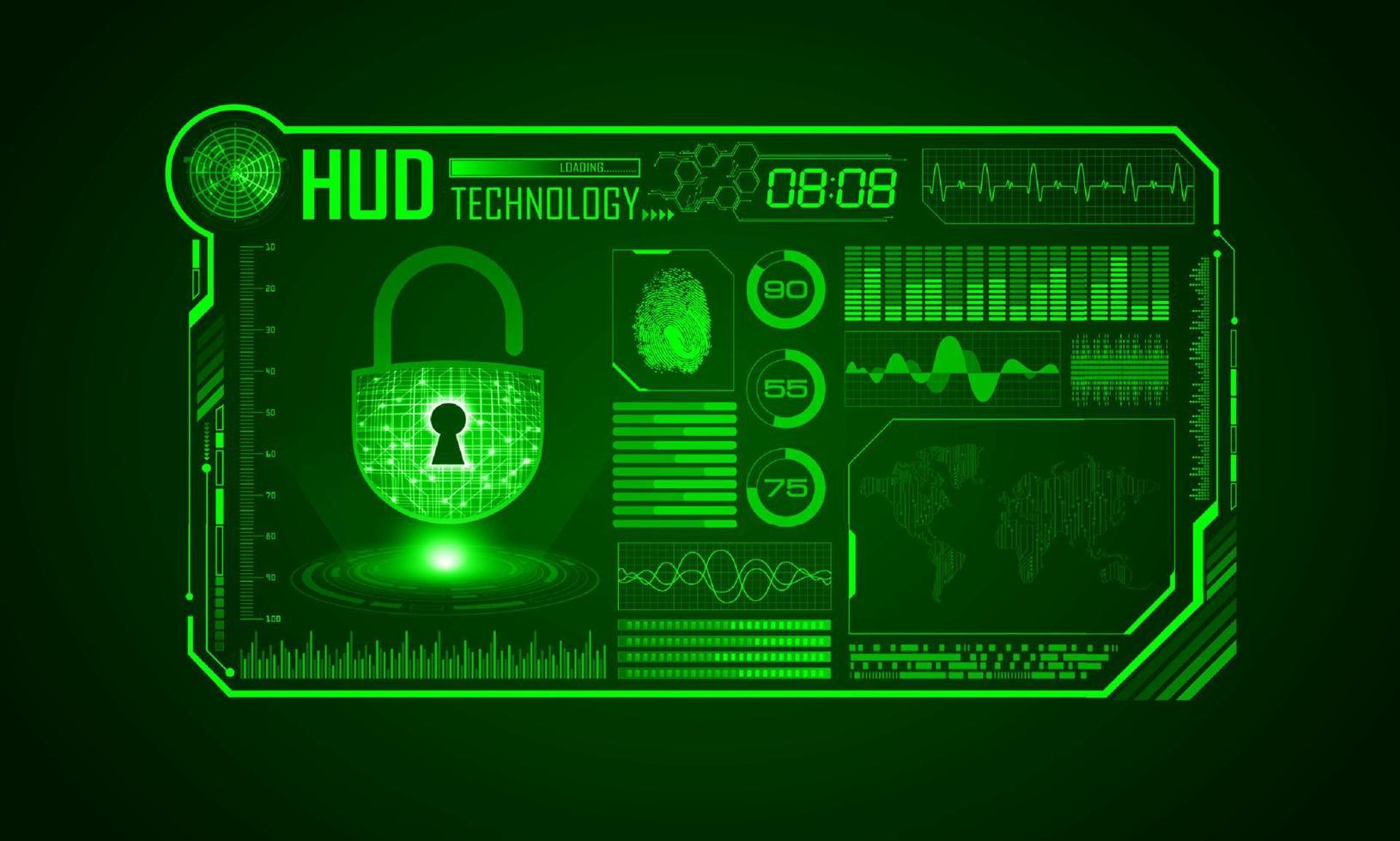 fundo de tela de tecnologia hud moderna com cadeado vetor
