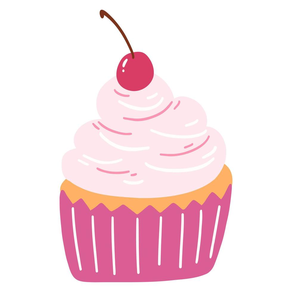 cupcake delicioso desenhado à mão no estilo cartoon. ilustração vetorial de doces, sobremesas, bolos vetor