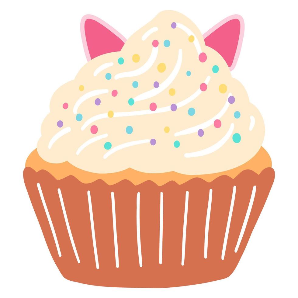 cupcake delicioso desenhado à mão no estilo cartoon. ilustração vetorial de doces, sobremesas, bolos vetor