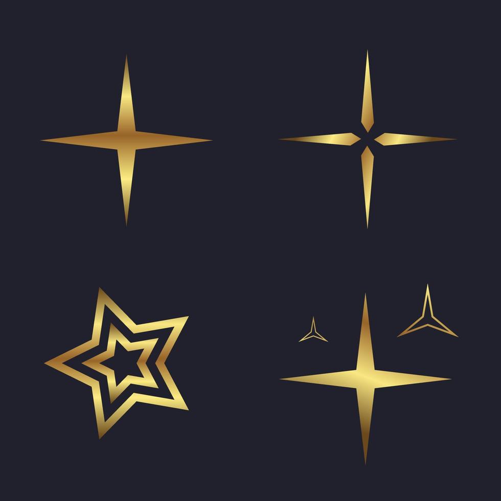 conjunto de infográficos de universo brilhante e dourado de estrela dourada, símbolo solar de ícone de luz estelar, desenhos de ícones vetoriais. vetor