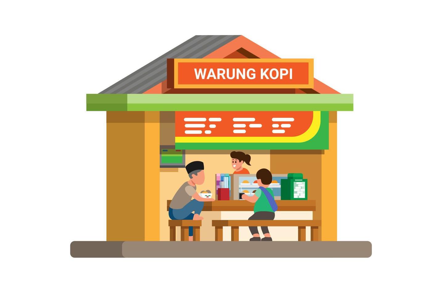 warung kopi é um café tradicional indonésio construindo vetor de ilustração plana de desenhos animados