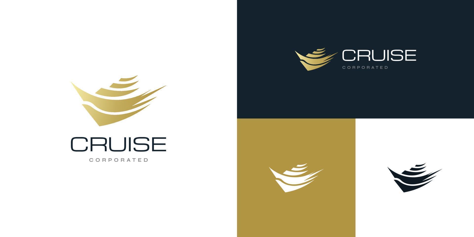 design de logotipo de cruzeiro dourado de luxo. logotipo ou ícone do iate vetor