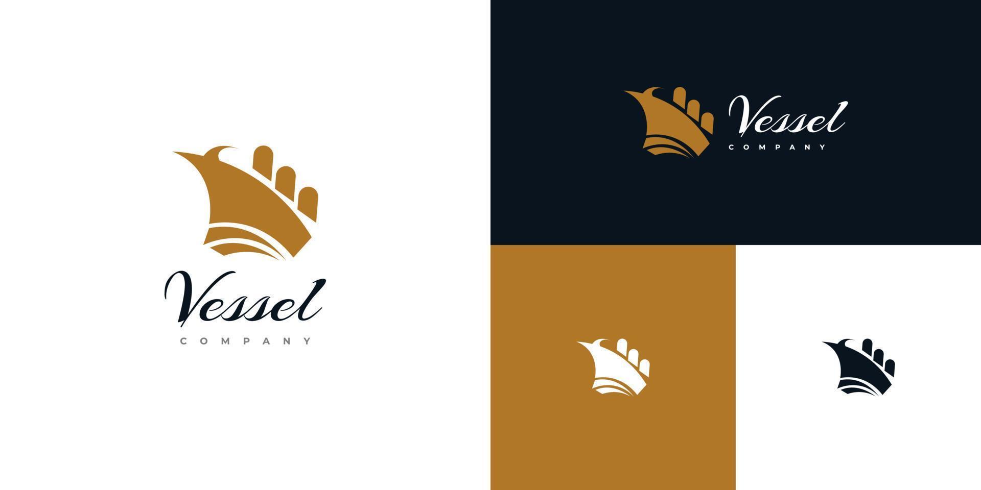 design de logotipo de navio elegante e luxuoso. logotipo de embarcação, cruzeiro ou iate para logotipo da indústria de viagens e turismo vetor