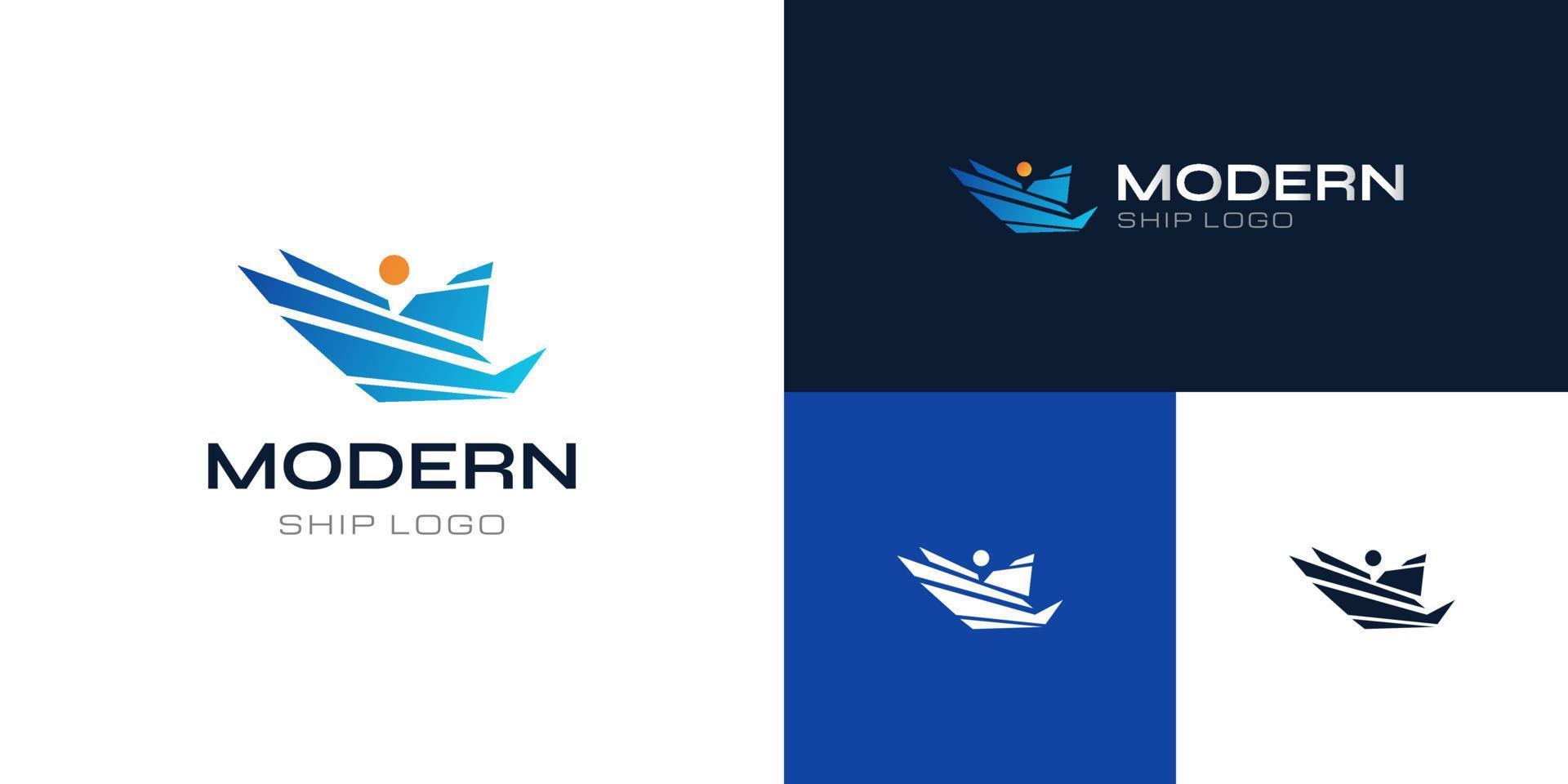 design de logotipo de navio abstrato e moderno em estilo gradiente azul. cruzeiro, logotipo ou ícone do iate vetor