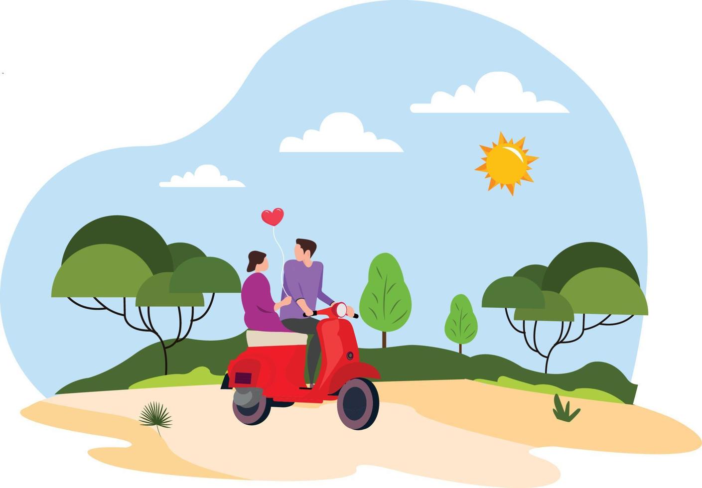 casal andando juntos na ilustração de scooter vetor