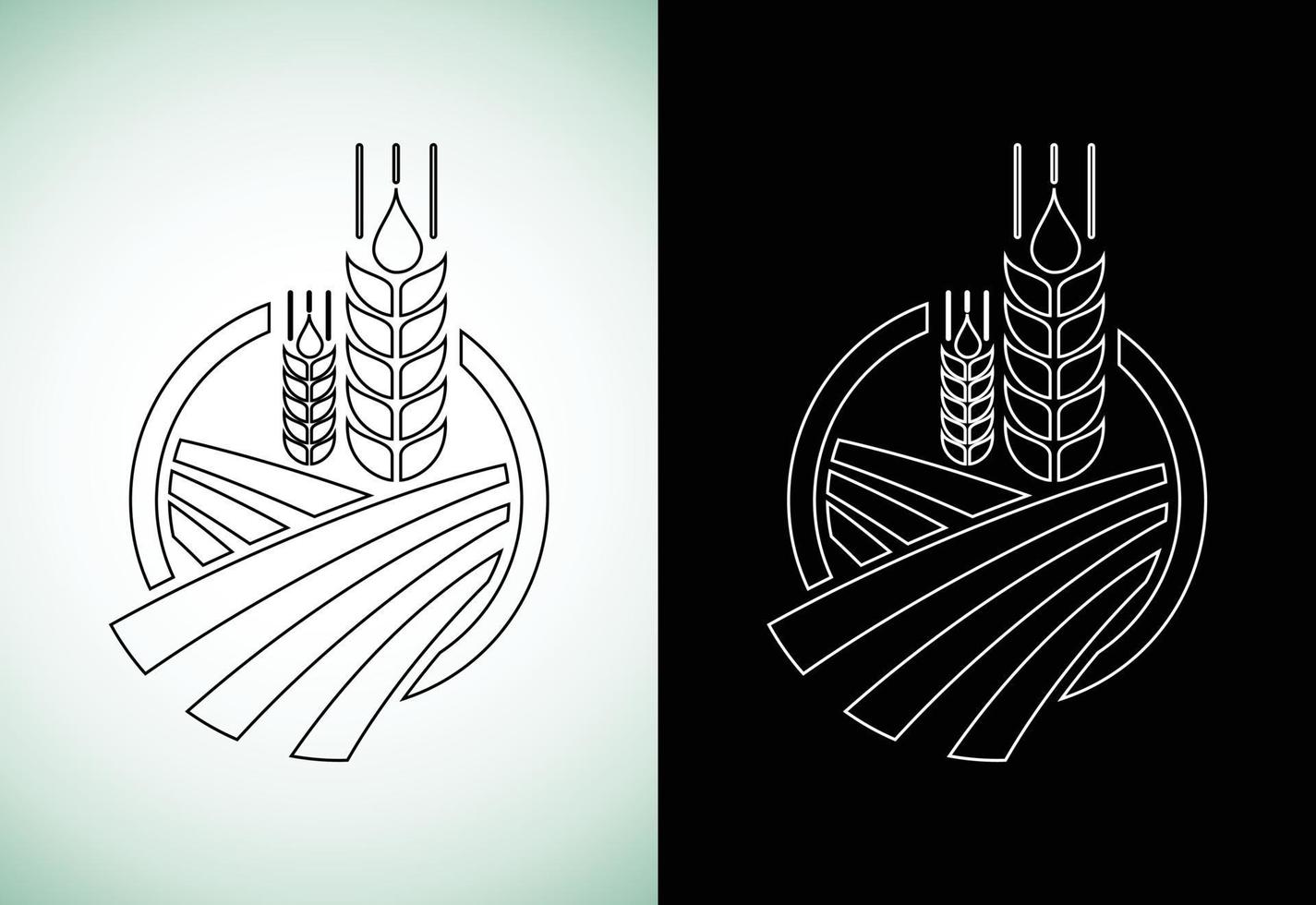 logotipo e ícone de estilo de arte de linha de trigo e campo. para estilo de identidade de empresa de produtos naturais e empresa agrícola. vetor
