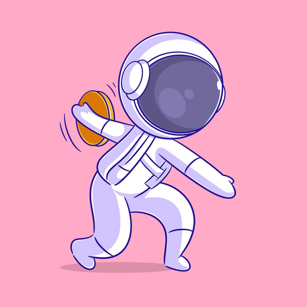 astronauta jogando lançamento de disco com paixão vetor