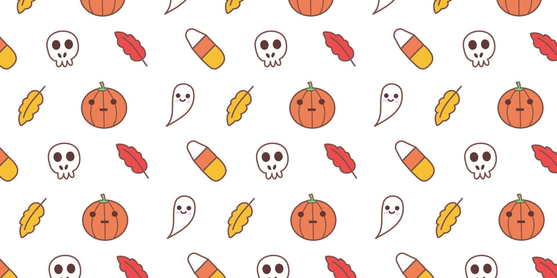 padrão simples de halloween com ilustração fofa de caveira e fantasma. design de papel de parede infantil para tema de férias vetor