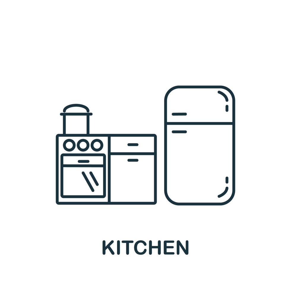 ícone da cozinha da coleção interior. símbolo de cozinha de elemento de linha simples para modelos, web design e infográficos vetor