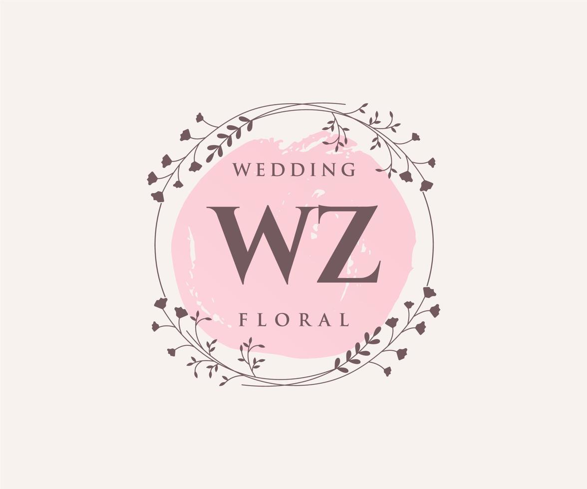 modelo de logotipos de monograma de casamento de carta de iniciais wz, modelos modernos minimalistas e florais desenhados à mão para cartões de convite, salve a data, identidade elegante. vetor