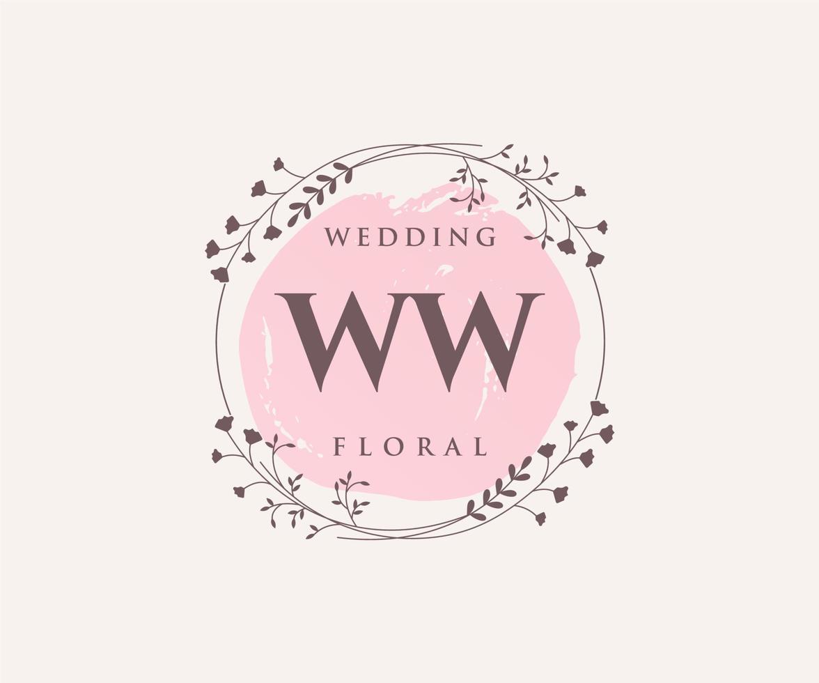 ww letras iniciais modelo de logotipos de monograma de casamento, modelos minimalistas e florais modernos desenhados à mão para cartões de convite, salve a data, identidade elegante. vetor