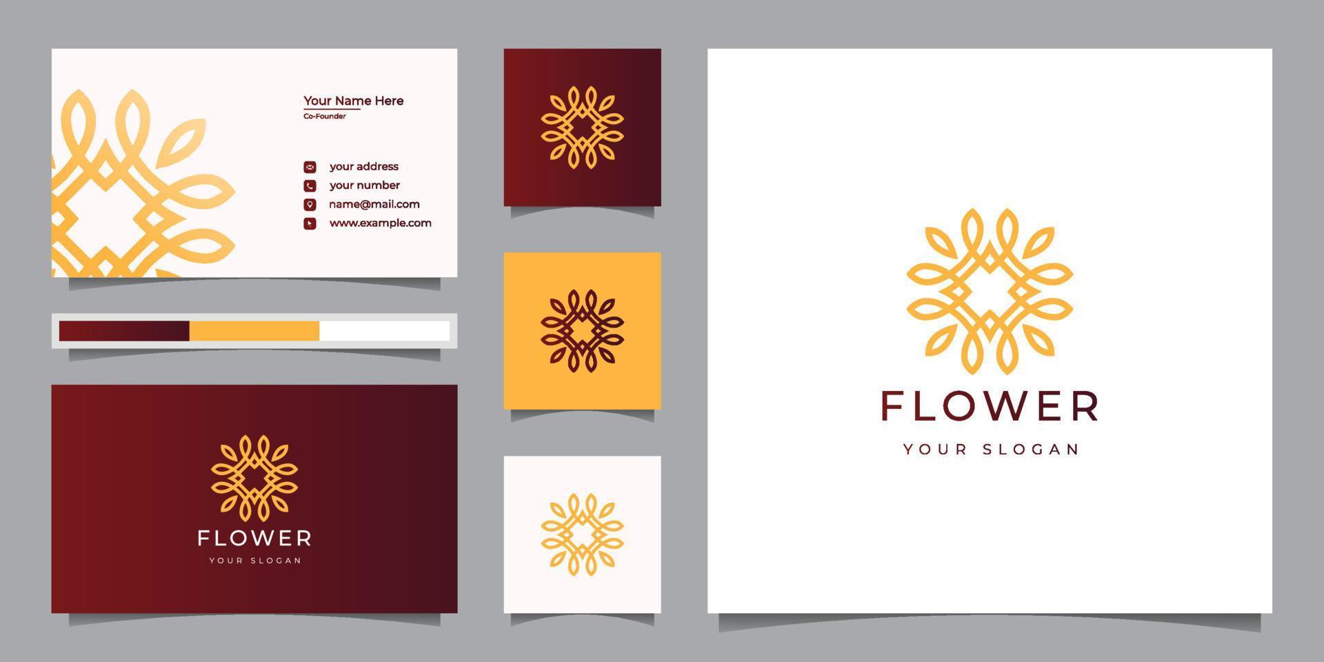design de logotipo de flor de beleza de luxo com modelo de cartão de visita vetor