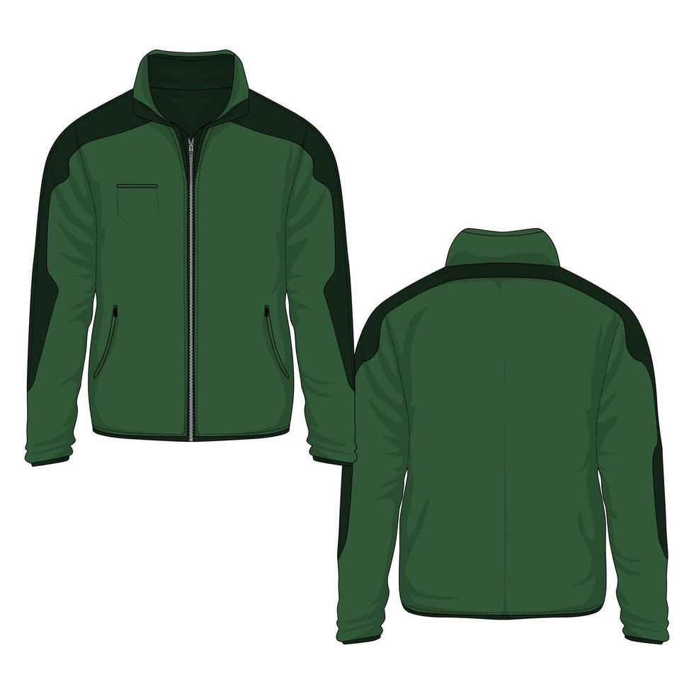ilustração vetorial de jaqueta com zíper de manga comprida vista frontal e traseira vetor