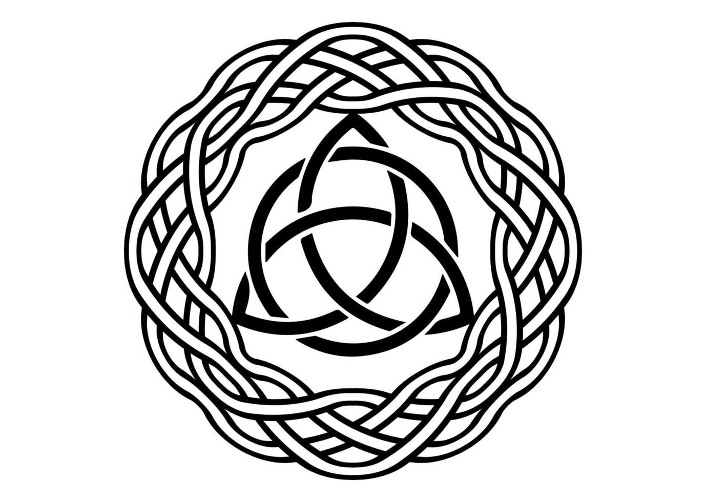 triquetra, nó da trindade, símbolo wicca para proteção. conjunto de nó de trindade celta preto vetor isolado no fundo branco. símbolo de adivinhação wicca do círculo do logotipo, símbolos ocultos da tatuagem antiga