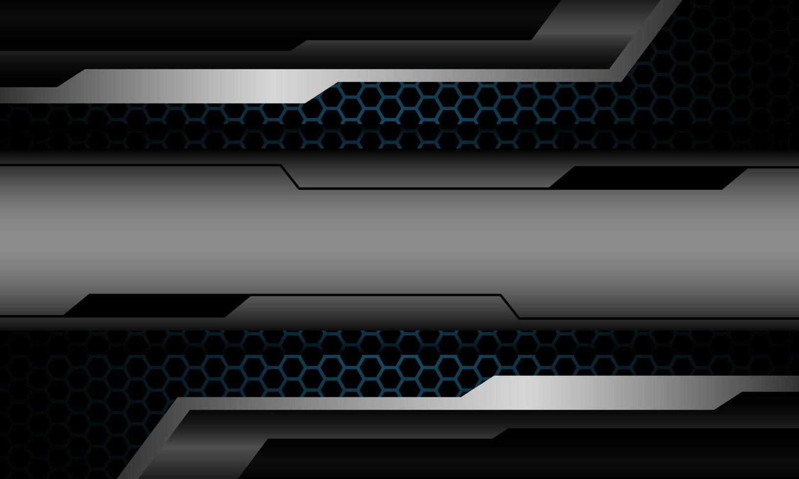 banner preto prateado abstrato cyber geométrico em padrão de malha hexágono azul design moderno vetor de fundo de luxo