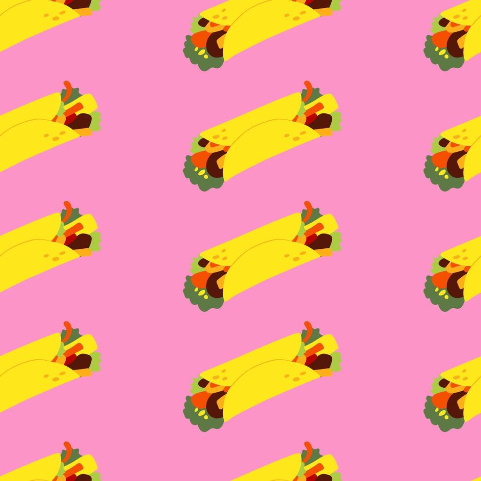 padrão perfeito de delicioso burrito mexicano de fast-food em fundo rosa. ilustração vetorial plana vetor