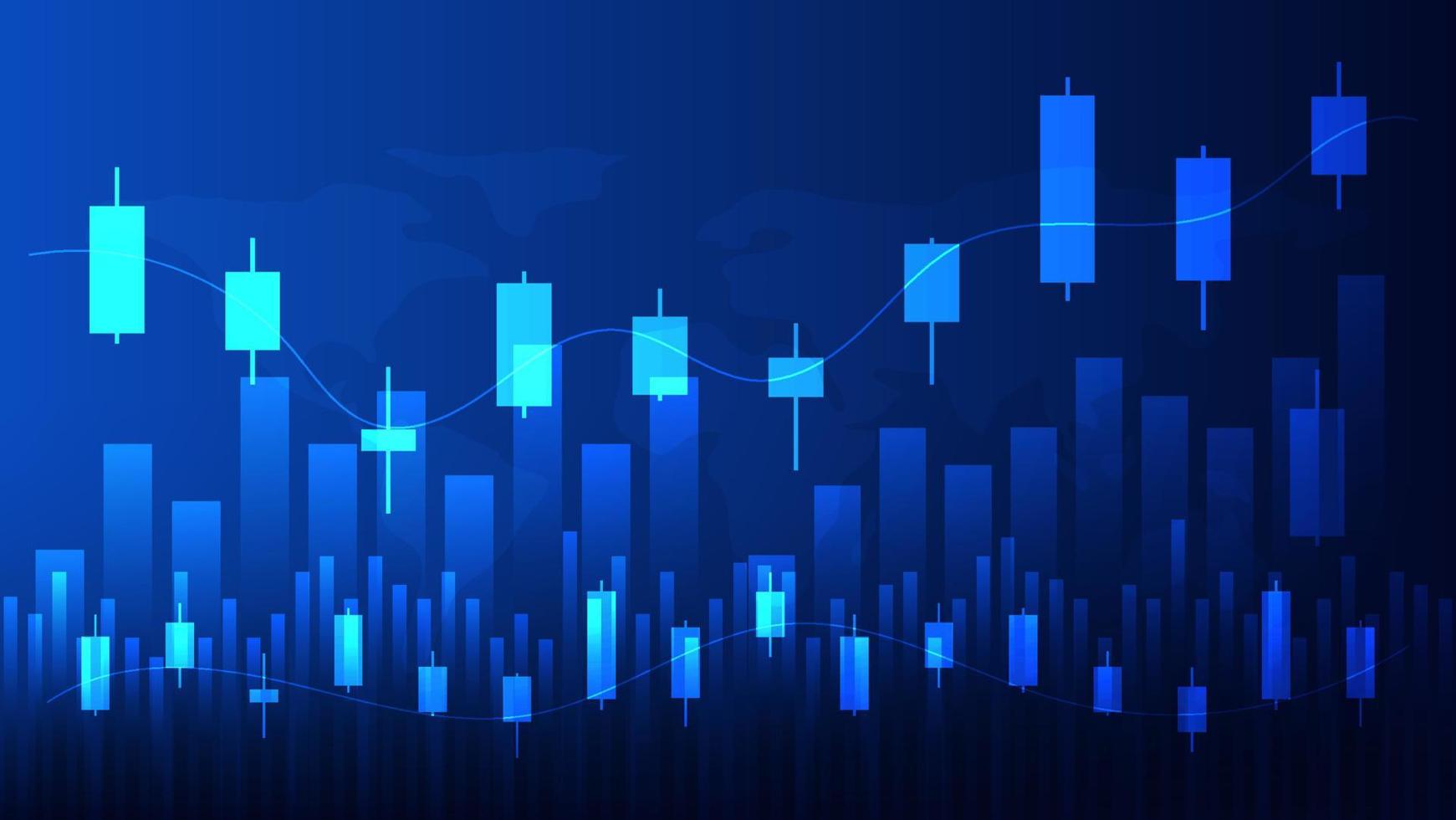 estatísticas de negócios financeiros com gráfico de barras e gráfico de velas mostram o preço do mercado de ações e ganhos efetivos em fundo azul vetor