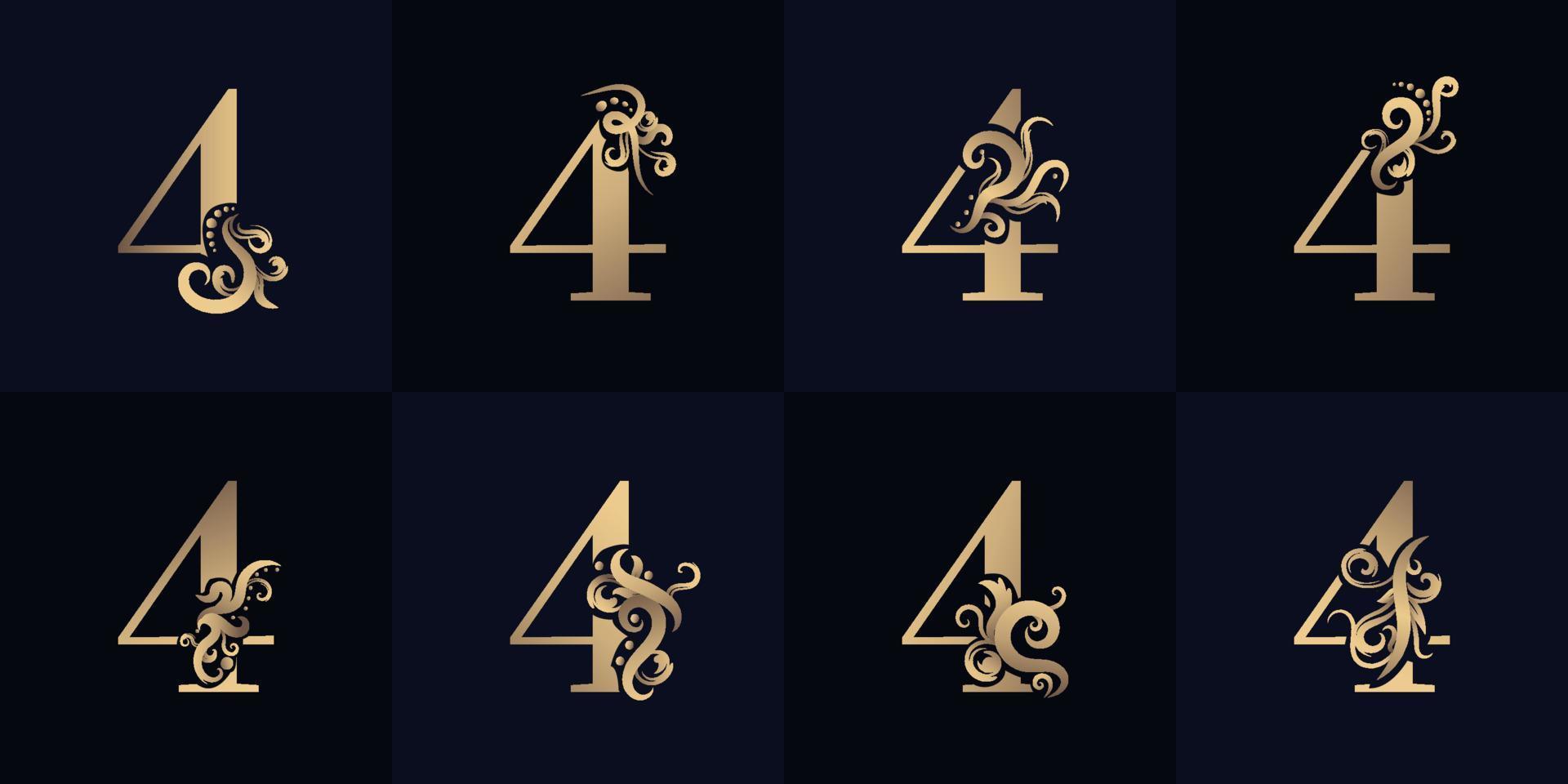 coleção número 4 logotipo com design de ornamento de luxo vetor