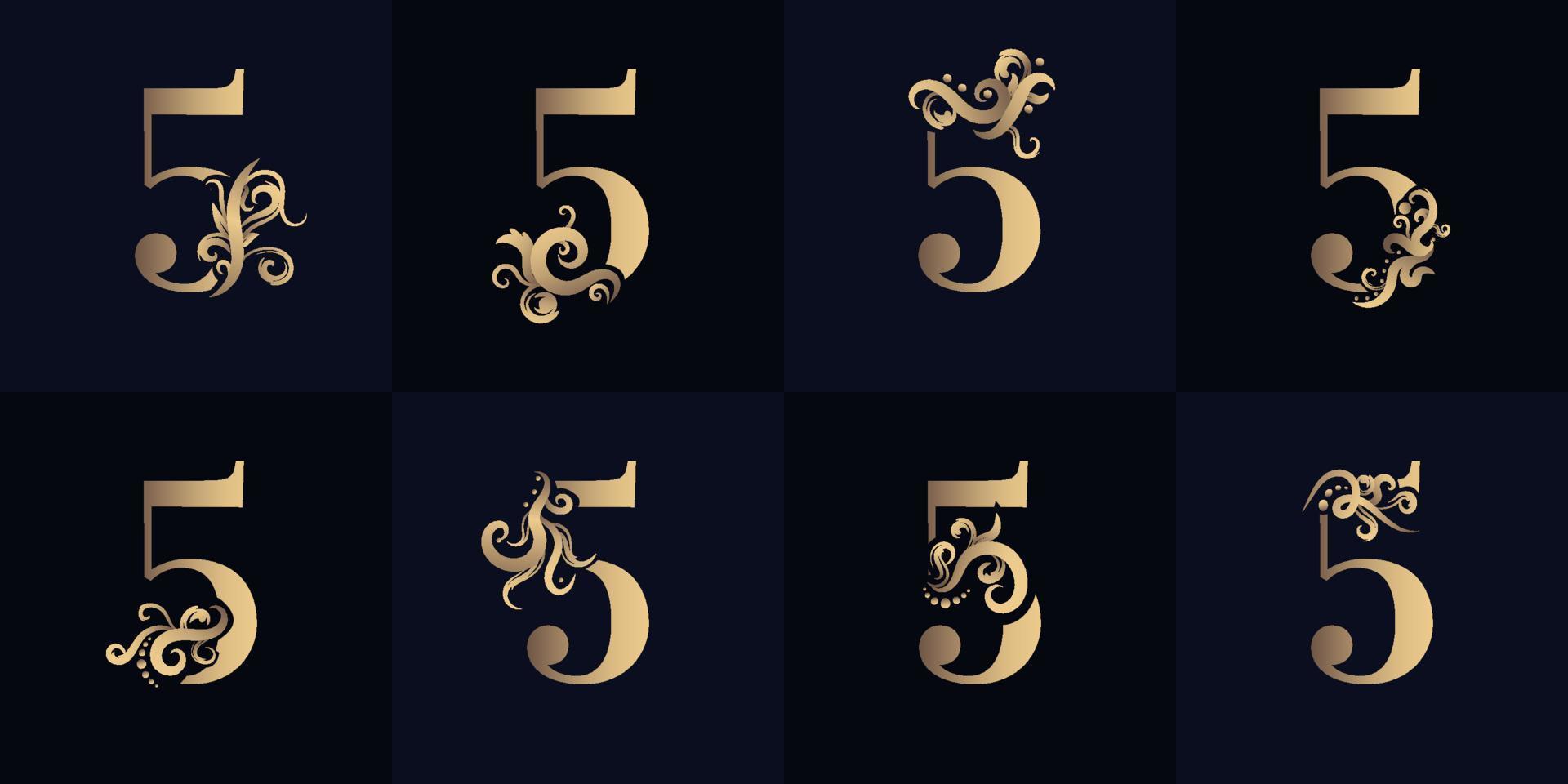 coleção número 5 logotipo com design de ornamento de luxo vetor