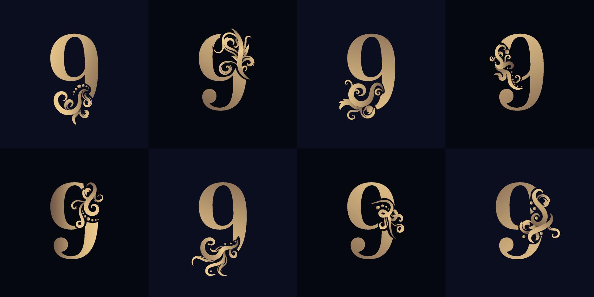 coleção número 9 logotipo com design de ornamento de luxo vetor