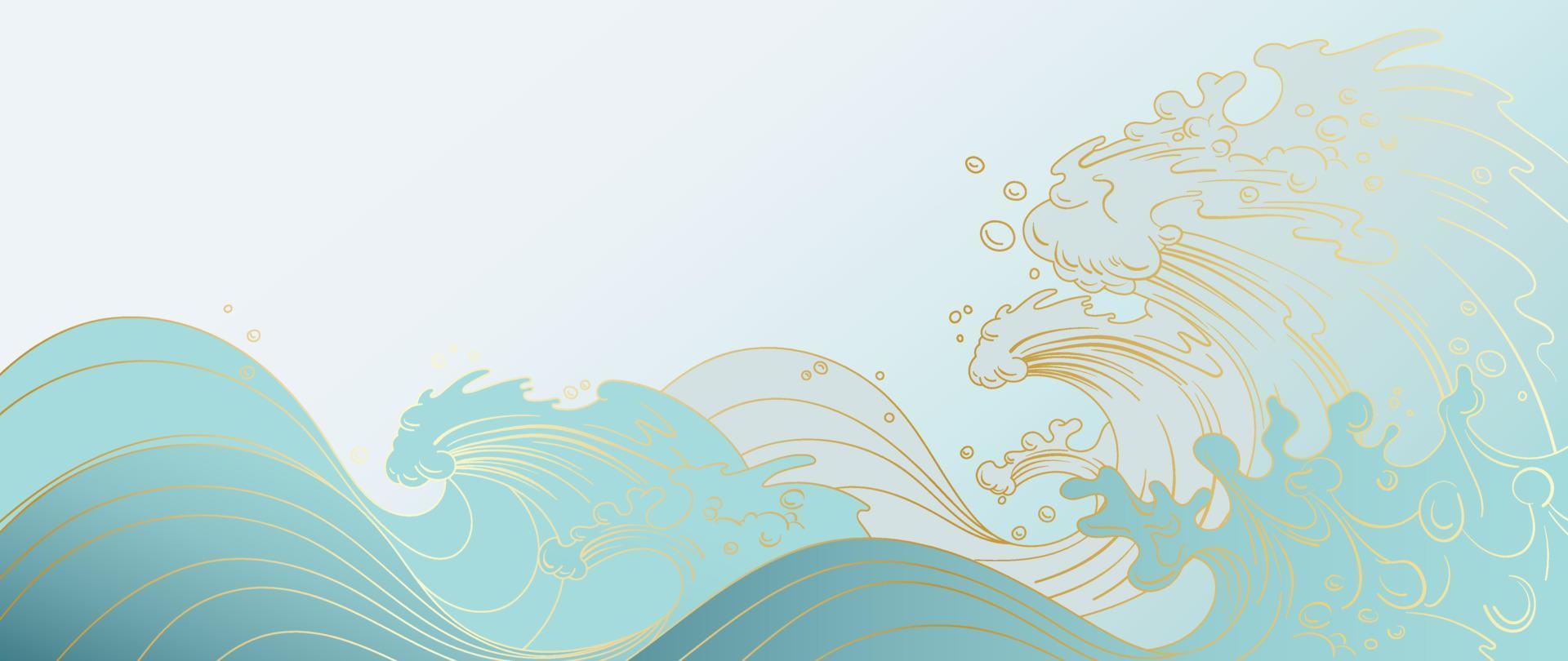 vetor de padrão de onda japonês tradicional. luxo mão desenhada oriental oceano onda ouro linha arte padrão de fundo. ilustração de design de arte para impressão, tecido, pôster, decoração de casa e papel de parede.