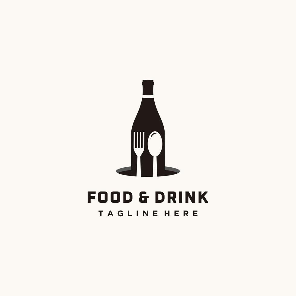 garrafa de bebida alimentar e colher de garfo ilustração vetorial de design de logotipo plano simples vetor