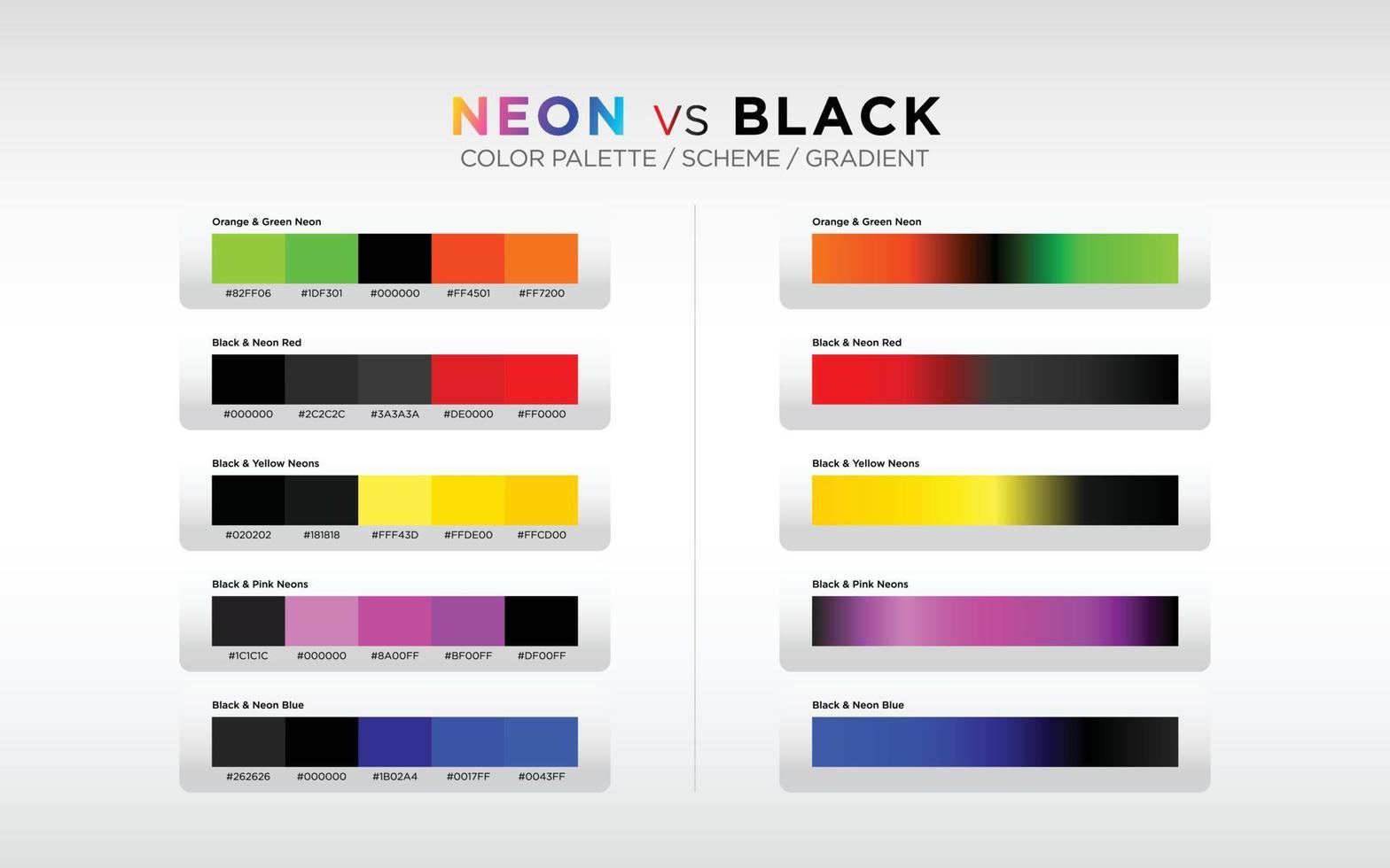 neon vs paletas de cores pretas, esquemas de cores e gradientes de cores. conjunto de elementos de cor para web design. ilustração vetorial eps10 vetor