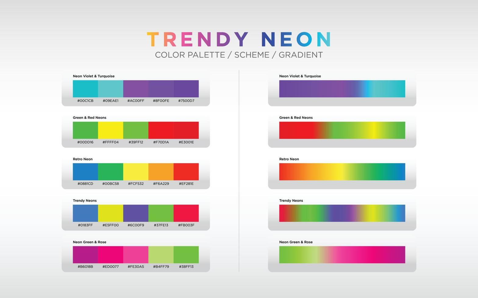 paletas de cores neon, esquemas de cores e gradientes de cores. conjunto de gradientes coloridos. elementos de cor de design vetorial para seu projeto. vetor