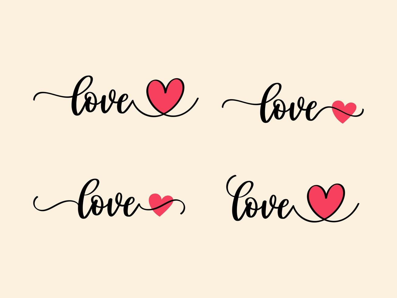letras de mão dia dos namorados amor coração tipografia conjunto citações caligrafia fundo do cartão de dia dos namorados vetor