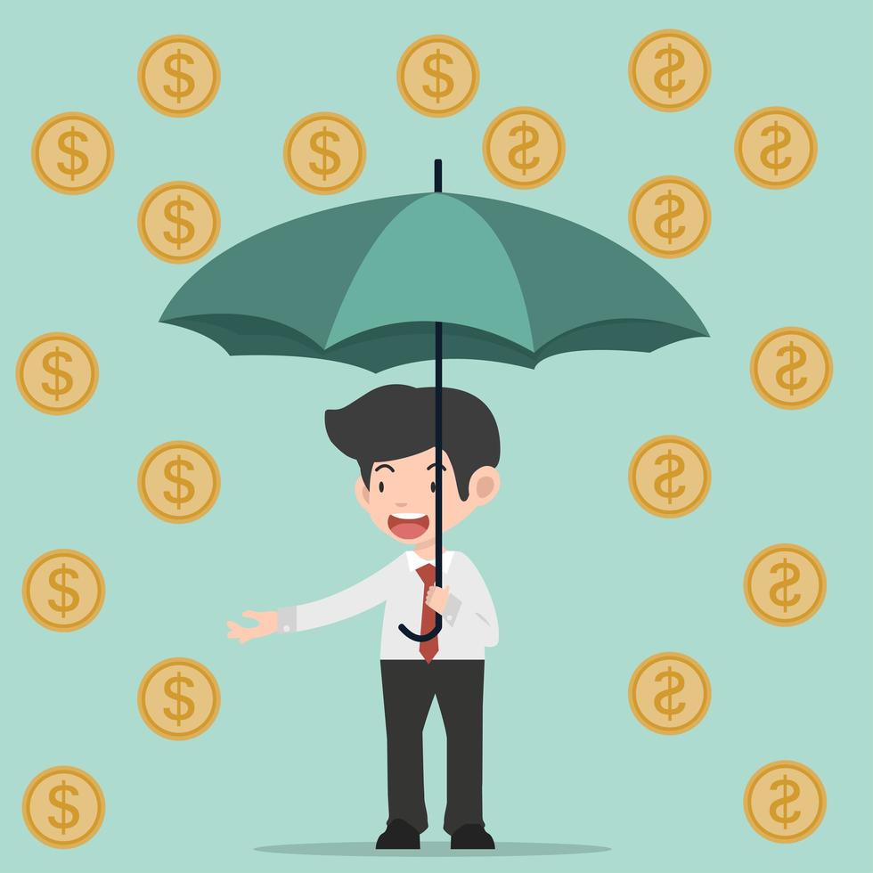 empresário segurando guarda-chuva com moedas vetor