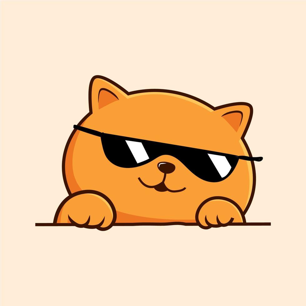 desenho de gato laranja legal com óculos de sol - vetor de peões de mão de gato fofo acenando