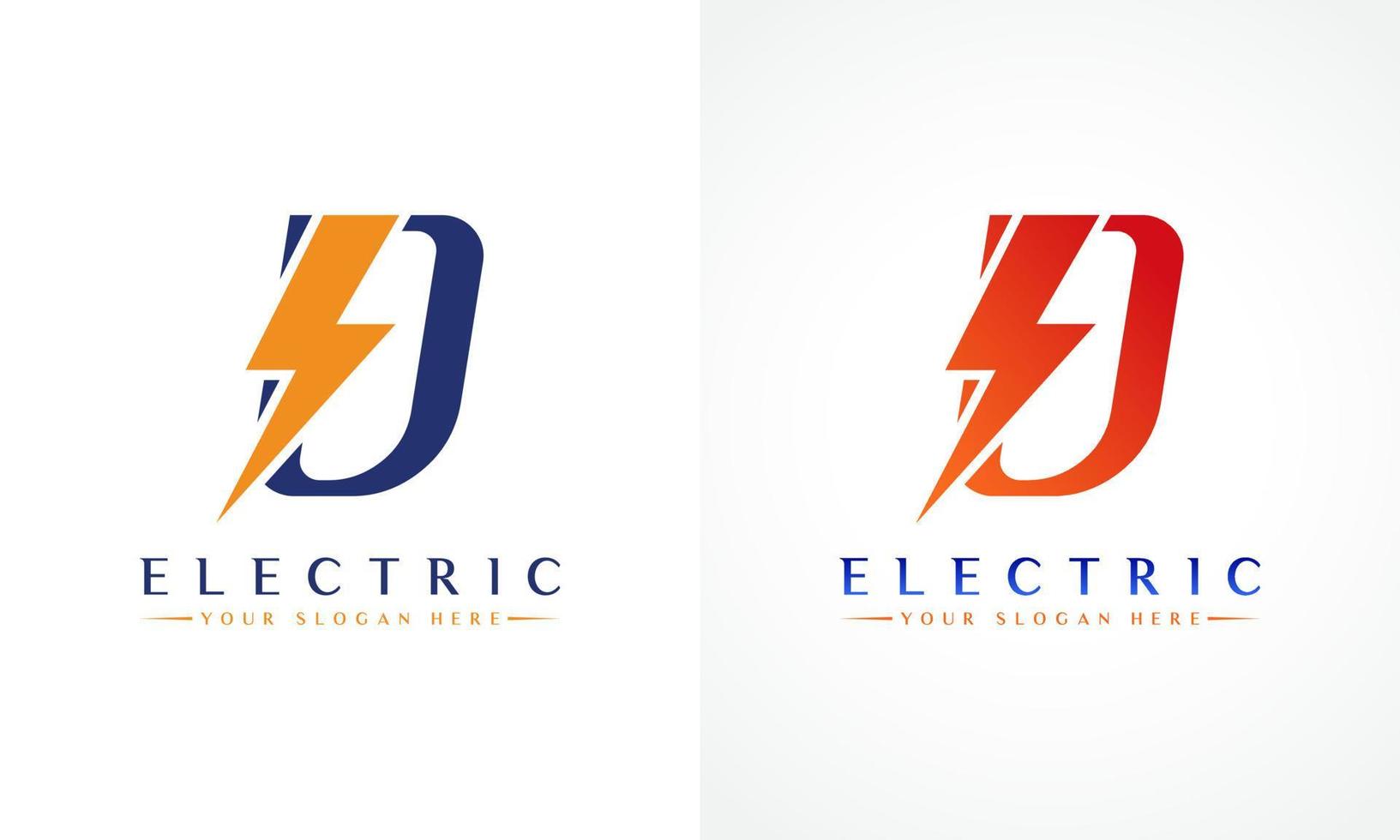 logotipo da letra d com design vetorial de raio e trovão. parafuso elétrico letra d logotipo ilustração em vetor. vetor