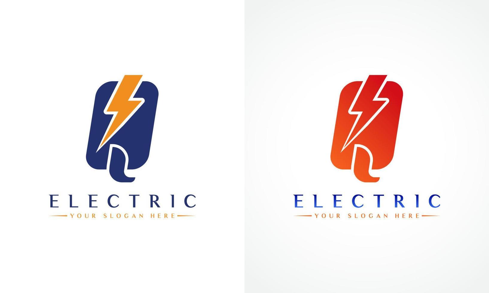 logotipo da letra q com design de vetor de raio e trovão. parafuso elétrico letra q logotipo ilustração em vetor.