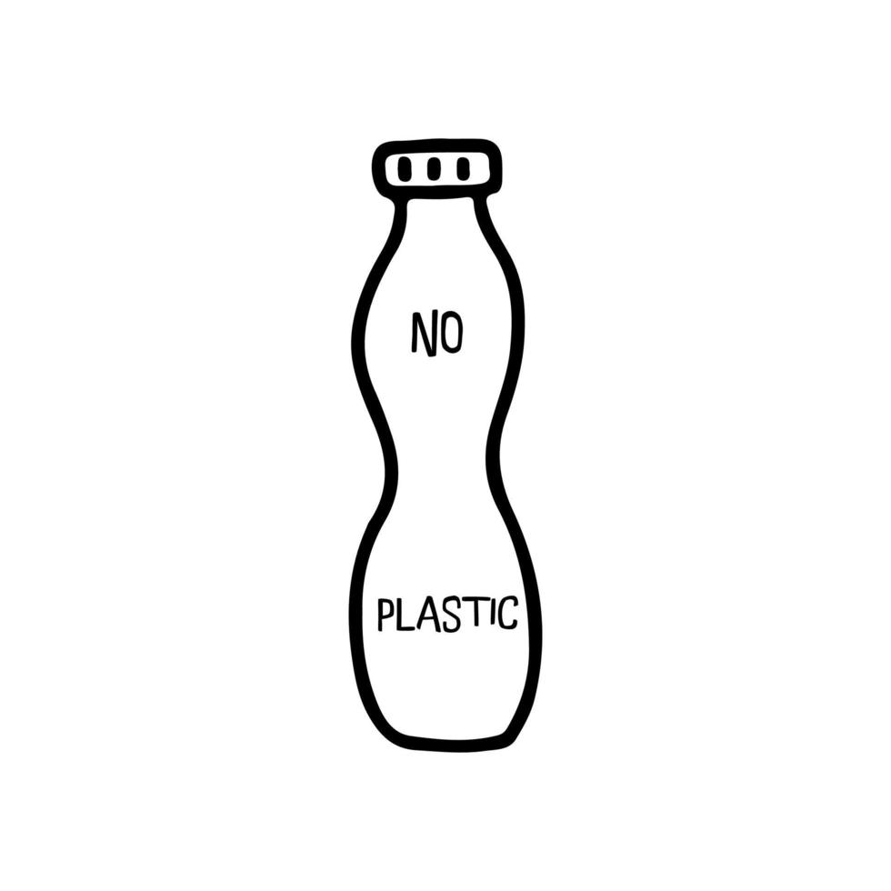 garrafa com inscrição sem plástico. vetor preto e branco