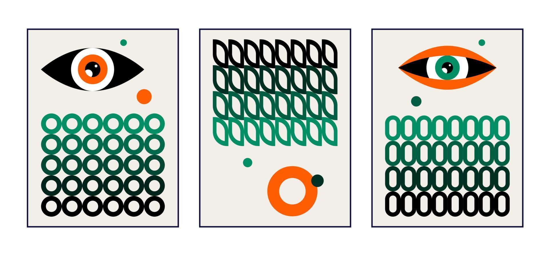 cartazes geométricos bauhaus com olhos. vetor