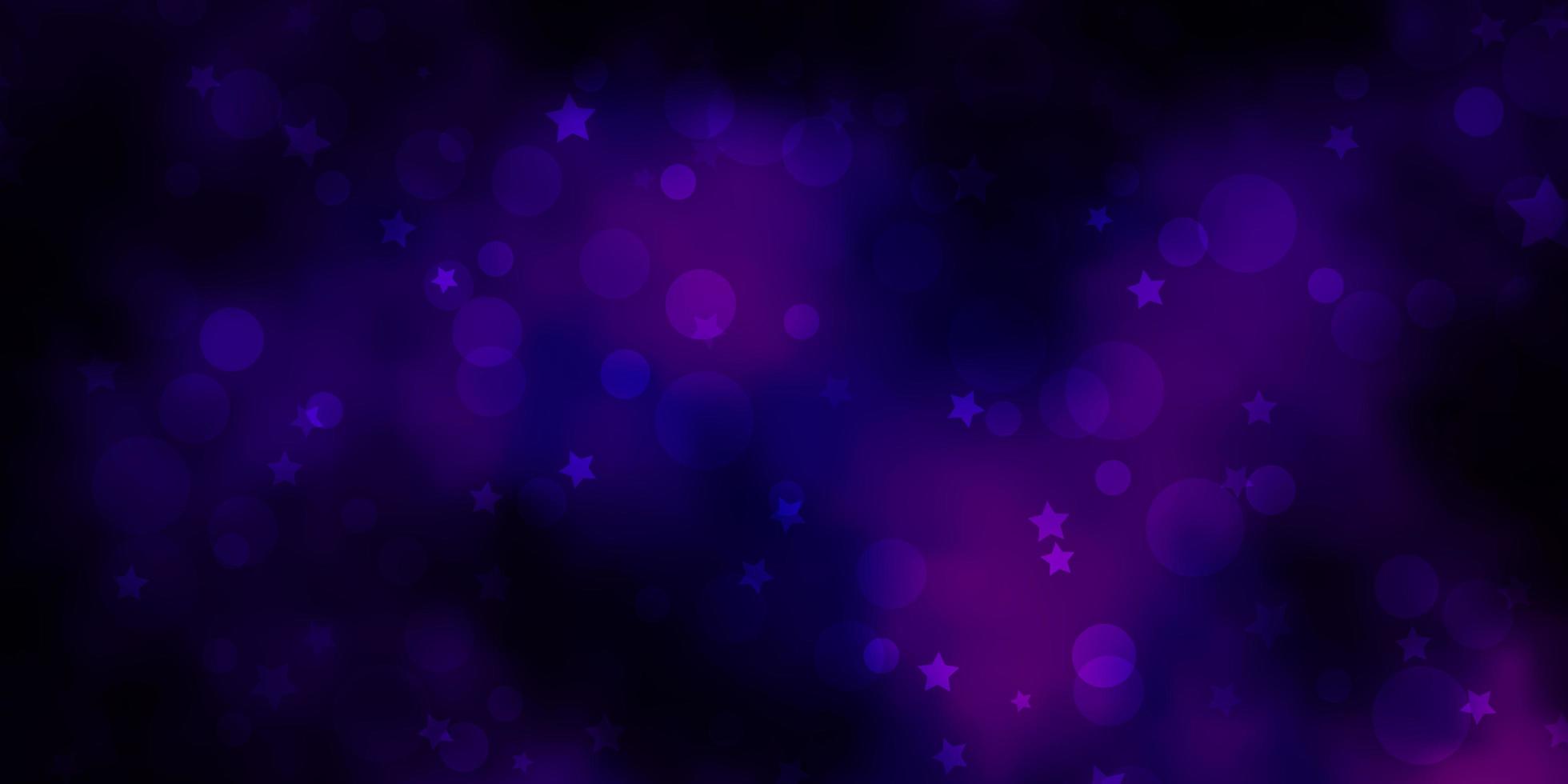 pano de fundo vector roxo escuro, rosa com círculos, estrelas.