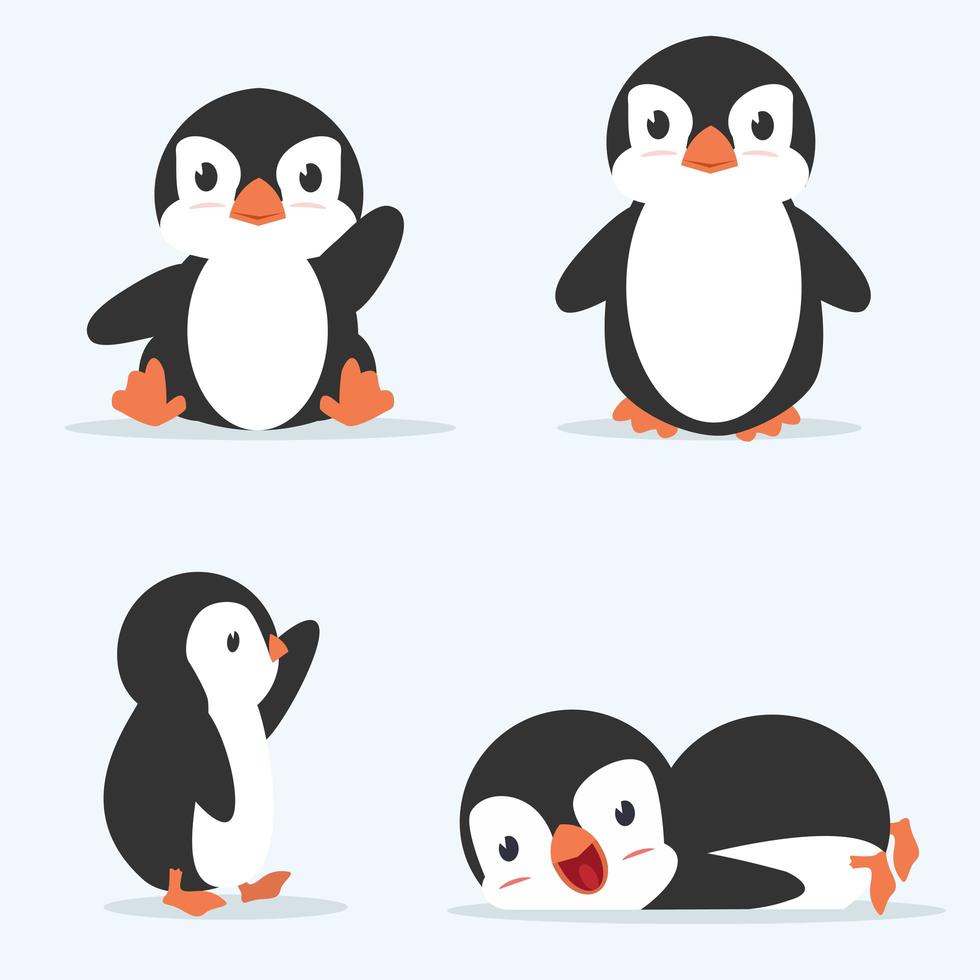 conjunto de vetores de poses de pinguim fofo