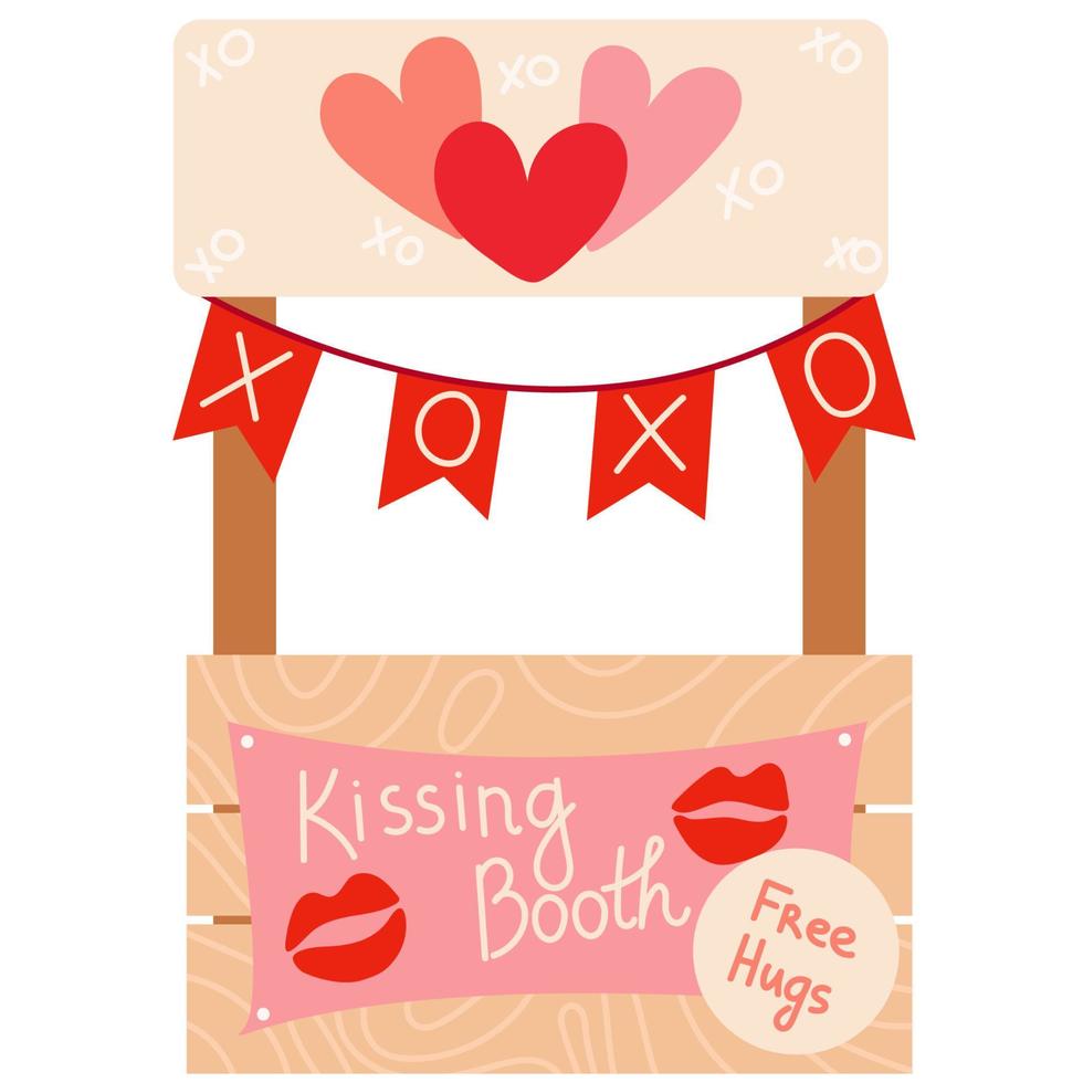 cabine de beijo de vetor. cabine de beijo de madeira para comemorar o dia dos namorados, casamento ou aniversário. vetor