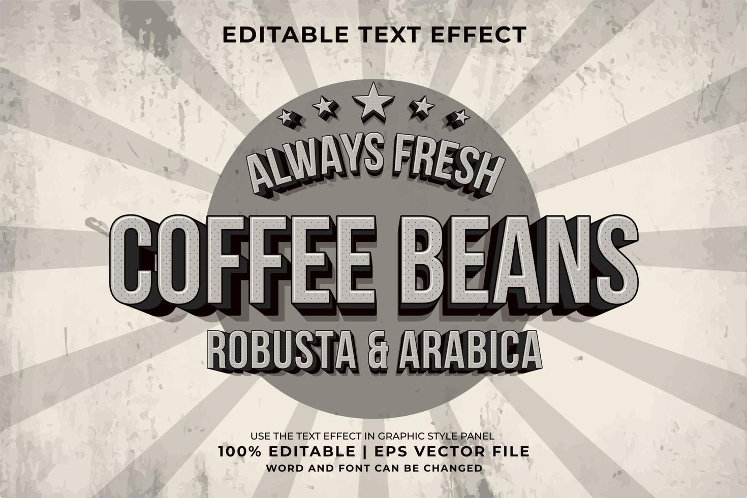 efeito de texto editável - vetor premium de estilo de modelo retrô de grãos de café