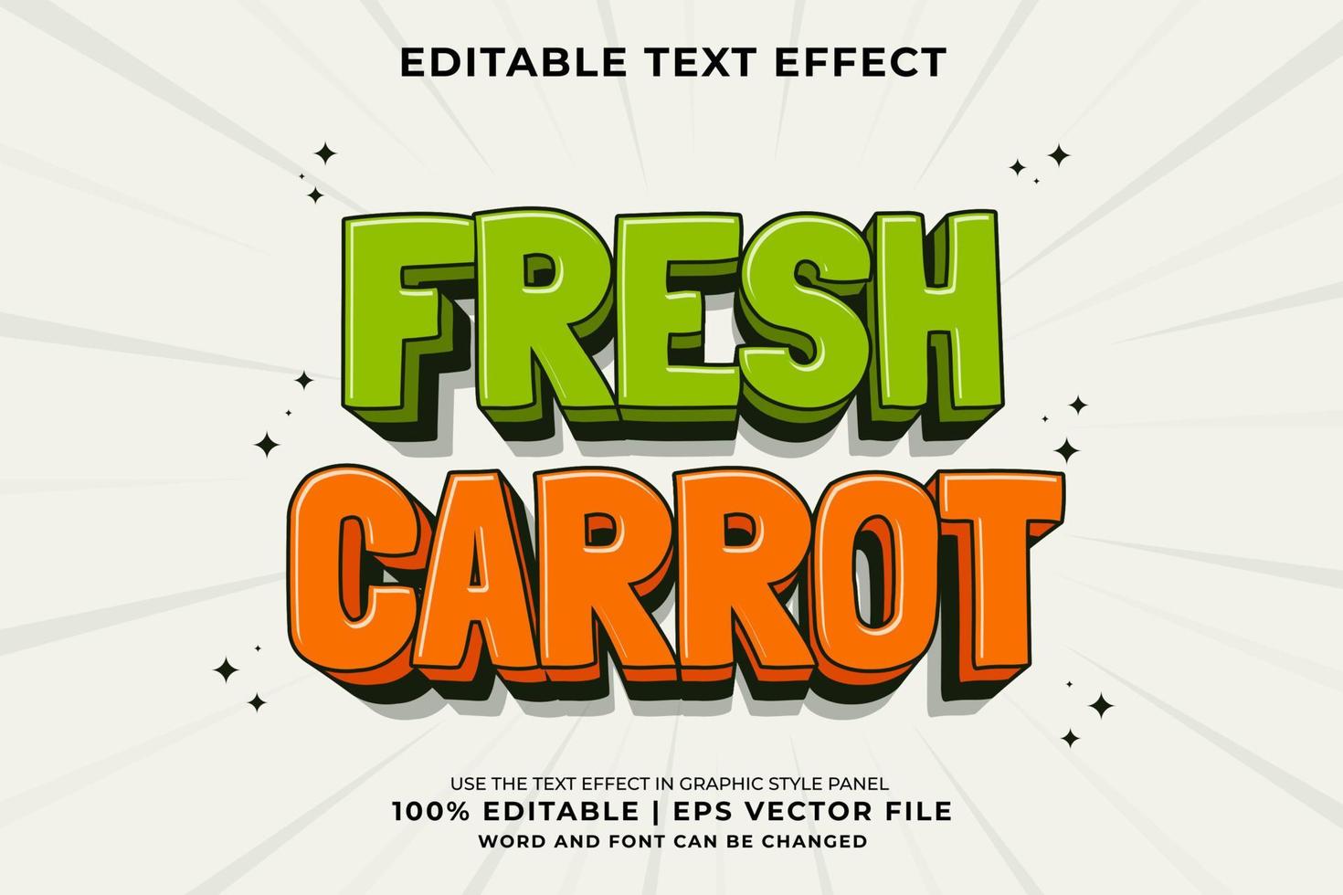 efeito de texto editável - vetor premium de estilo tradicional de desenho animado 3d de cenoura fresca