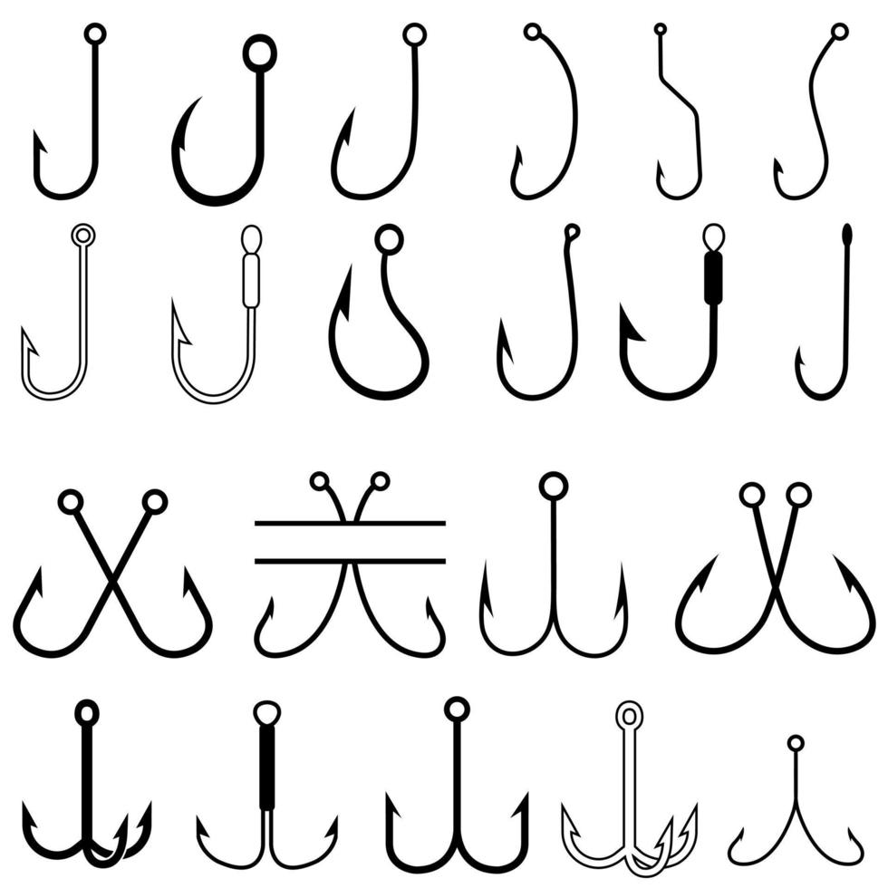 conjunto de vetores de ícone de anzol de pesca. coleção de sinais de ilustração de pesca. símbolo de peixe ou logotipo.